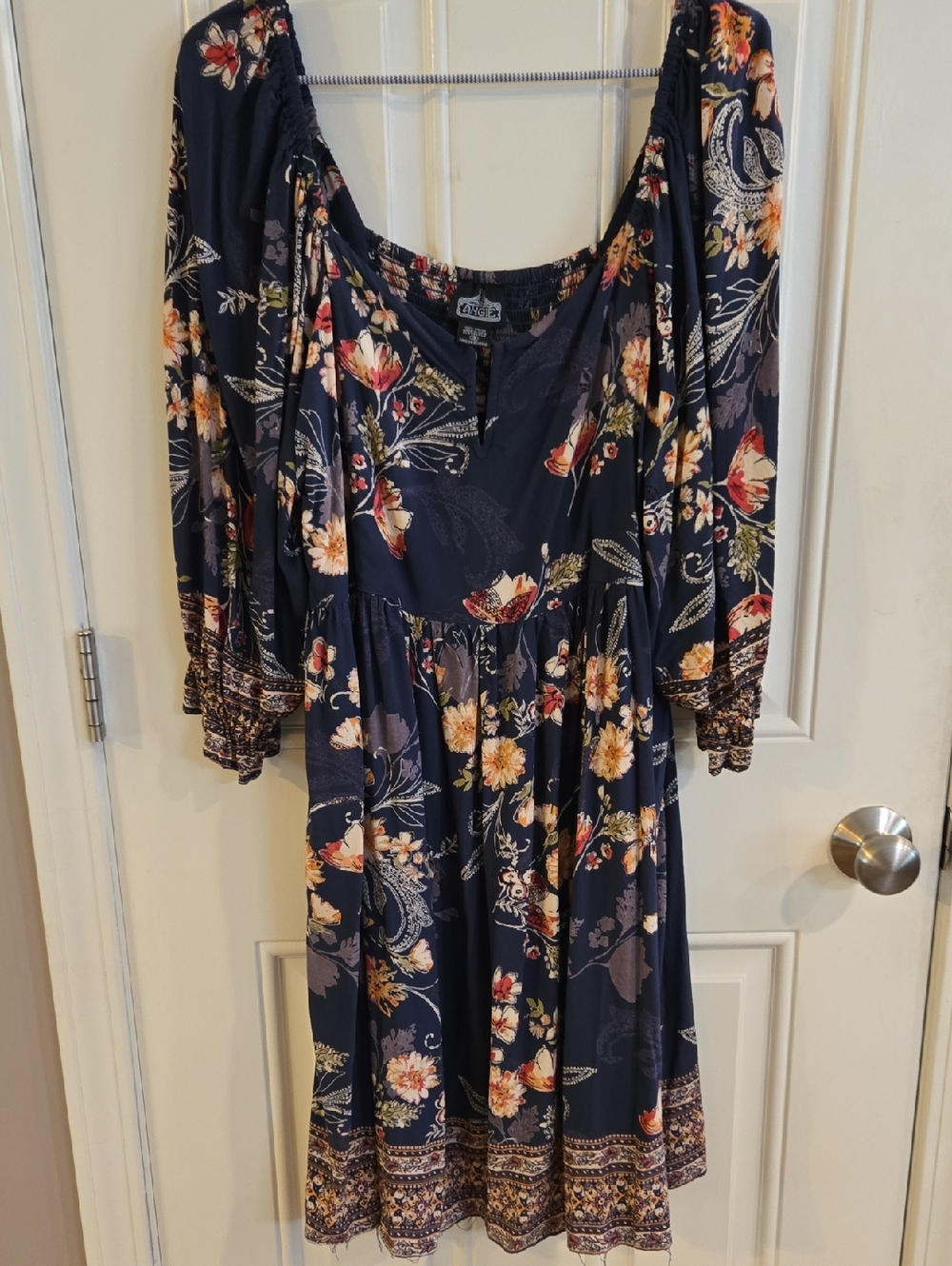 Angie Navy Floral Long Sleeve Midi Dress